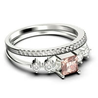 Godišnji prsten minimalistički 1. princezoni morgatitni i dijamantni movali zaručni prsten, nježan vjenčani