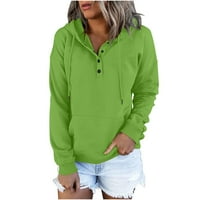 Asdoklhq Fall košulja za ženske ležerne rupu vrhovi ženske kapuljače u boji dugih rukava dugih rukava povremena bluza pulover vrhove zelenog xxl
