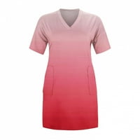 Žensko ljeto Plus veličina V izrez kratki rukav džep za koljeno Ležerne haljine ružičasta 5XL