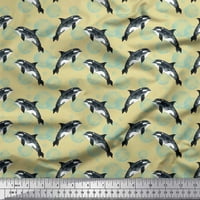 Soimoi Beige Heavy Canvas Tkaninski delfiji i mjehurići Ocean tiskani tkaninski dvorište širom