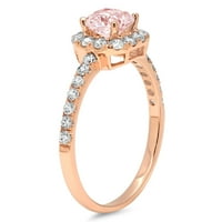 1. CT sjajna princeza simulirana ružičasta dijamant 14k Rose Gold Halo Pasijans sa accentima prsten