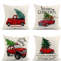 Set jastuka RCHristmas kamion Vintage Božićno crveno drvo na retro boji bacanje jastučnice poklopca