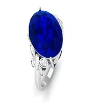 Oval je stvorio plavi safirni prsten sa solitaire sa dijamantom za žene, 14k bijelo zlato, SAD 7.50