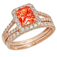 1. CT Sjajni smaragdni rez simulirani crveni dijamant 14k Rose Gold Halo Solitaire sa akcentima Bridal