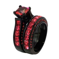 Podudarni prstenovi Par prsten crno pozlaćene princeze rez 1ct crveni CZ ženski setovi za vjenčanje