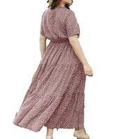 Ženska plus Boho Maxi haljina kratkih rukava s kratkim rukavima, cvjetna haljina 1xl prašnjava ružičasta