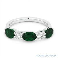 1.64ct Emerald & Diamond 5-kameni obljetni prsten za vjenčanje u 18k bijelo zlato