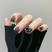 Lažni nokat kratkih okruglih noktiju crne gradijent boje sa 3D ukrasom za svakodnevnu upotrebu svakodnevnog