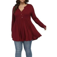 Jesenji i zimski tipka V-izrez Pleased Ženska majica s dugim rukavima velike veličine