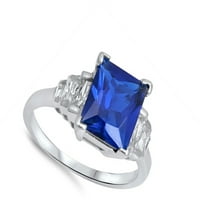 Vaša boja plave simulirani safir vintage prsten. Sterling srebrni bend CZ ženski veličine 6