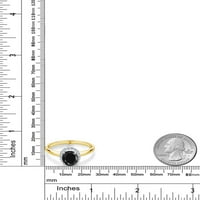 Gem Stone King 1. CT Black Sapphire G-H Lab Grown Diamond 10k žuti zlatni prsten sa bijelim zlatnim
