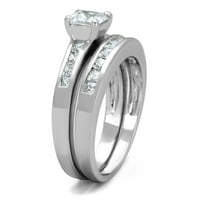 Njegova njena ženska nehrđajućeg čelika 5x princeza CZ CZ Vjenčani prsten set muški ravni pojas veličine W7m10