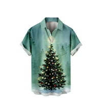 Muška grafička majica božićne stablo kratkih rukava TEE bluza labava-fit trostruka gumb dolje ležerne majice rever