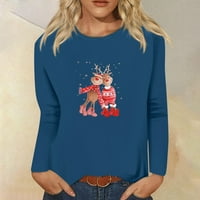 Wyongtao prevelizirani duks za žene Crewneck Božićni dugi rukav pulover dugih rukava pada odjeća, plavi