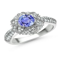 Gem kamen kralj sterling srebrni plavi tanzanite i bijeli moissitni zaručnički prsten za žene