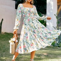CETHRIO MAXI haljine za žene Ljeto i pad čišćenja šifonska cvjetna cvjetna rukav zelena haljina 2xl