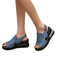 Ženske cipele za žene ljetne platforme kline pete sandale Komforne kožne sandale Peep toe klinovi plavi
