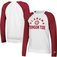 Ženska Russell Athletic Bijeli grimizno Alabama Crimson Tide Fleece Raglan pulover Duksera