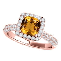 Zaručni prstenovi za žene 0. Carat Diamond i jastuk rezani citrinski prsten od 10k ruže zlato