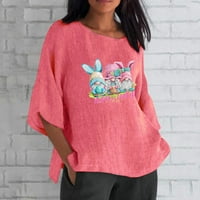 Dolkfu Happy Uskrs pamuk Gnome košulja Žene posteljine labave fit vrhove majice Side Split Graphic Tee?