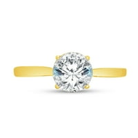 Čvrsti 14K žuti zlatni okrugli rez klasični tanki pojas pasijans vjenčani zaručnički prsten CZ CUBIC