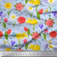 Soimoi modalni satenski tkaninski narcitil, tulip i ruža cvjetna dekor tkanina od tiskanog dvorišta