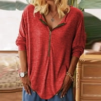 Košulja za ženske bluze modni dugi rukav Vneck Tunic Ležerne prilike sa čvrstim kolorzipper majicama