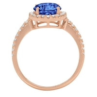 1.86ct okrugli rez plavi simulirani tanzanite 18k ruža Gold Gold Anniverment HALO prstena veličine 6,75