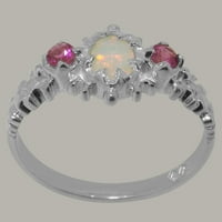 Britanci izrađen 14k bijeli zlatni prirodni opal i ružičasti turmalinski ženski Obećani prsten - Opcije veličine - veličina 9.5