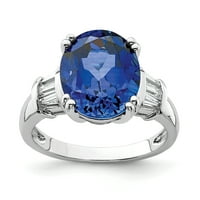 Sterling Silver Rodium-Plave Blue Sapphire i CZ prsten QR7052