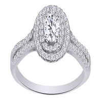 Bijeli prirodni dijamant ovalni oblik prstio je dvostruki halo HALO angažman vjenčani prsten u 14k bijelo