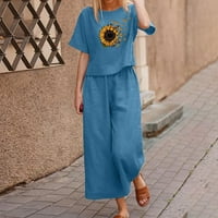 Ženski set outfit suncokret za ispis Ležerne prilike vrat kratkih rukava Majica široke noge pantalone