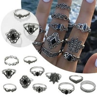 Modni vodeni kap dijamant retro geometrijski crni dragi šuplji set prsten yutnsbel