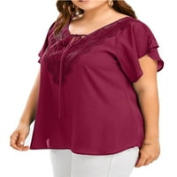 Uhndy čipka patchwork plus size za žene V-izrez na vrhu ljetna bluza
