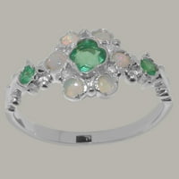Britanci napravio 9k bijeli zlatni originalni prirodni smaragdni i Opal Womens Ring - Veličina Opcije