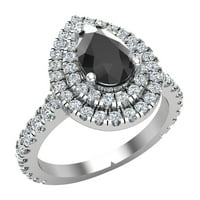 Black Diamond Angažman kruški dvostruki halo prijedlog 1. Carat 18k bijelo zlato