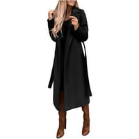 Ženski kaputi Jakne za žene Zimska vunena elegantna reverska rovova Čvrsta boja dugačka kravata dugačke