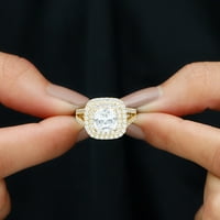 Jastuk rez Moissite Angažman prsten sa dvostrukim halo, 14k žutom zlatom, SAD 7.50