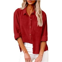 Aufmer majice za žene za čišćenje Čvrsta boja Ženske majice V izrez Labavi bluza Longt rukava Ležerna