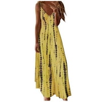 Ljetne haljine za žene Ljeto Žensko bez rukava s rukavima V-izrez Maxi haljine casual duga haljina žuta