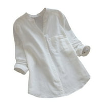 Twifer ženske vrhove žene pamučna posteljina casual čvrsta majica s dugim rukavima bluza na vrhu vrhova
