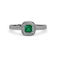 Emerald i Diamond Milgrain Rad Halo Angažman Prsten 0. CT TW 14K bijelo zlato.Size 7.0