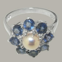 Britanci izrađeni sterling srebrni kultivirani Pearl & Sapphire Womens Remise Ring - Opcije veličine