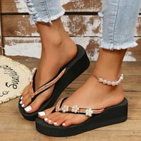 Jsaierl Womens Wedge Sandals Dression Summer Flip Flop Sandale Comfy Rhinestone Arch Support Sandals