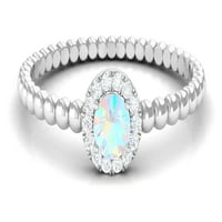 Etiopski Opal i dijamantni halo zaručni prsten za žene, srebrna srebra, SAD 10,50