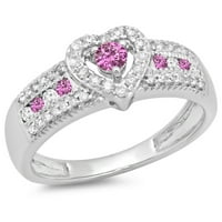 DazzlingRock kolekcija 14k okrugli rez ružičasti safir i bijeli dijamant Bridal Heart Obećaj zaručnički