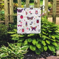 Cvjetni leptir i bug ladybug buba progutaj zmajevi na prirodnoj bašti zastava ukrasna zastava kuće baner
