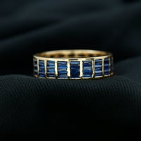 Baguette Oblik stvorio plavi safir vječni prsten za vječnost, 14k žuto zlato, SAD 8.00