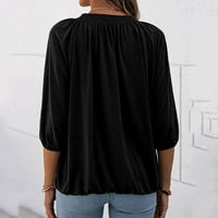Ženska modna košulja pune okruglih vrata majica za bluze za bluze s rukavima, košulje nalaze se crne