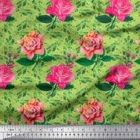 Soimoi Zelena pamučna kambrična tkaninska tkanina odlazi i ruža cvijeća otisnuta tkanina sa dvorištem